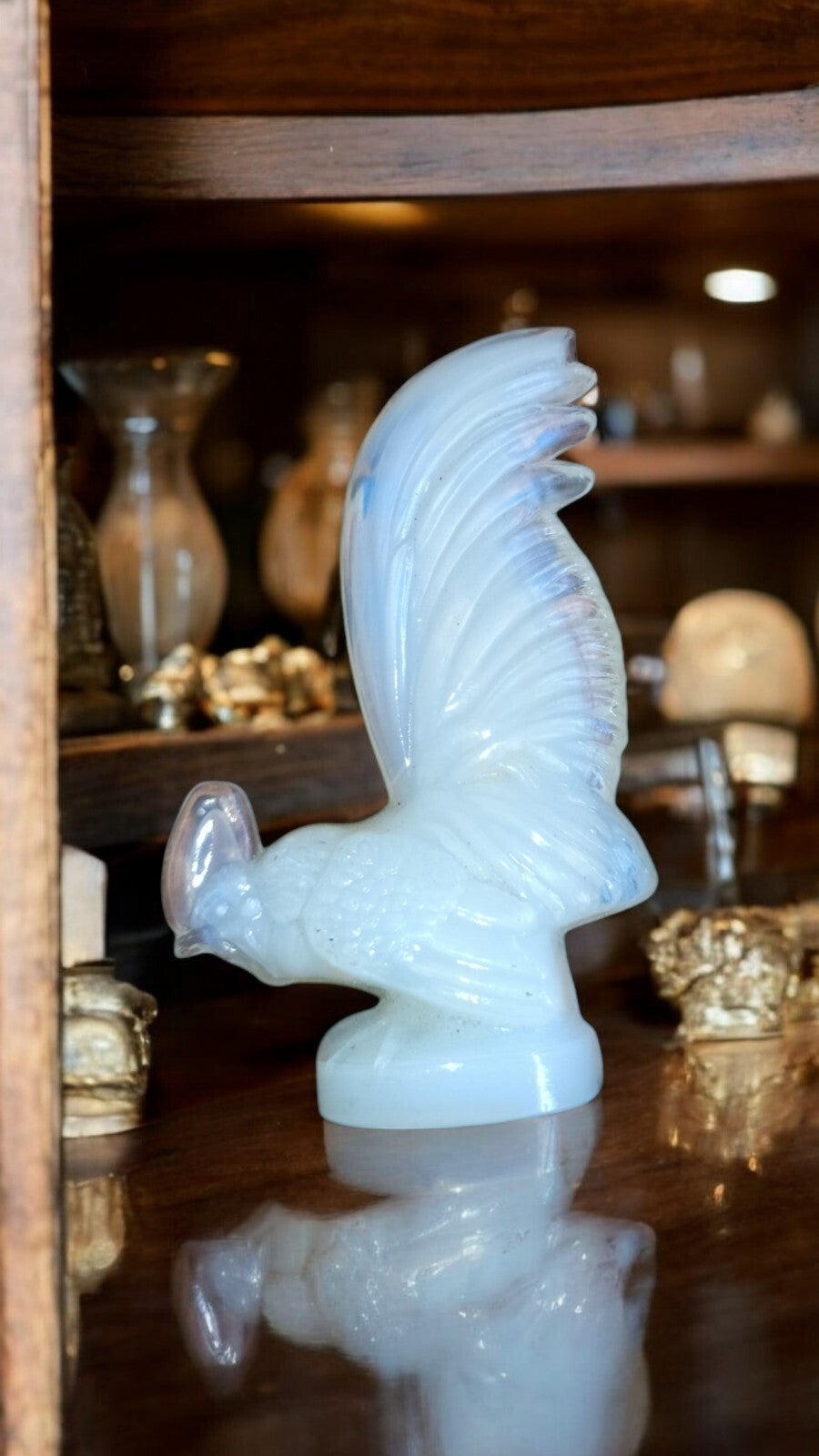 Vintage Art Deco decorative white opaline rooster old statue