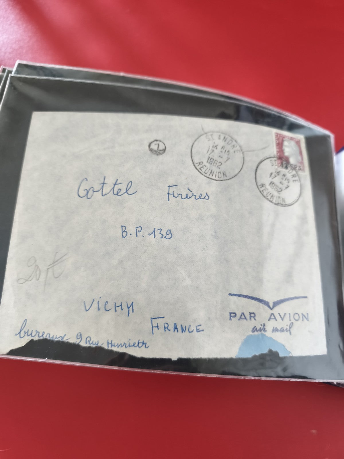 Ancienne enveloppe oblitérée 1962 Réunion Vichy Par Avion philatélie collection