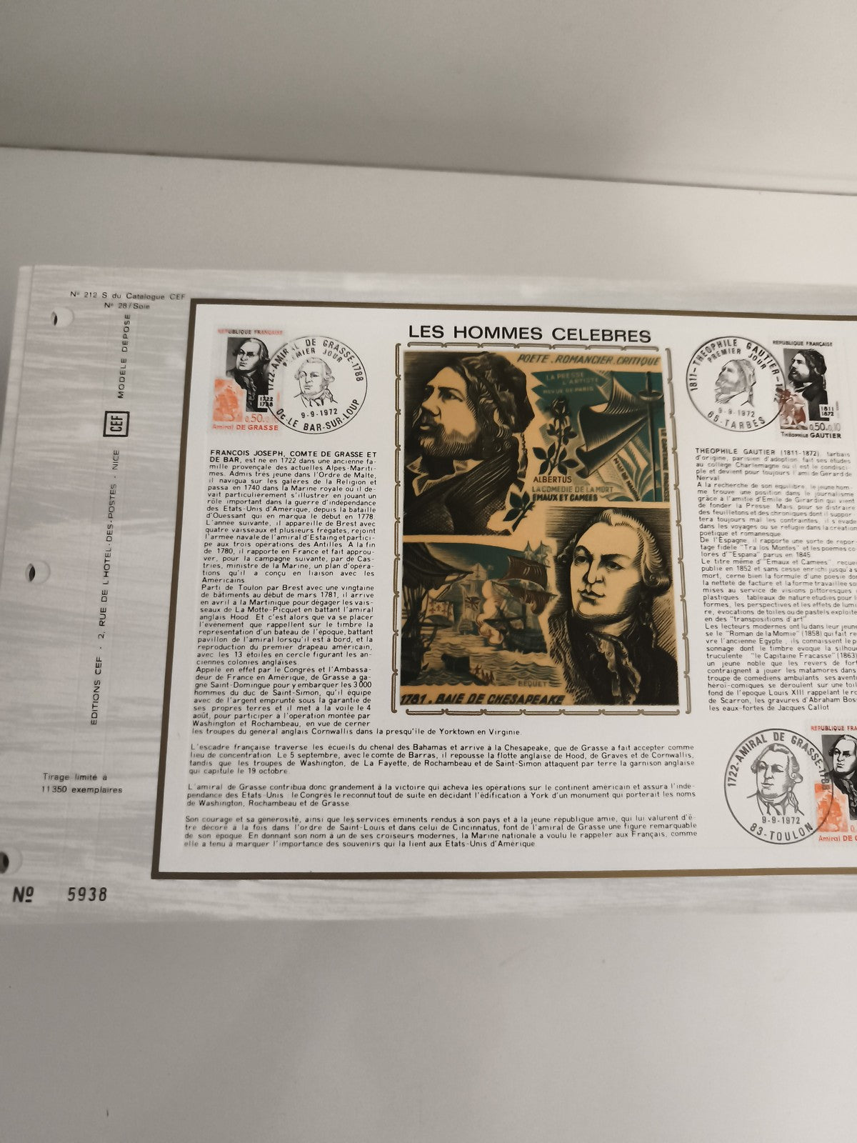 Feuillet philatélique CEF Les Hommes Célèbres De Grasse Gautier timbres
