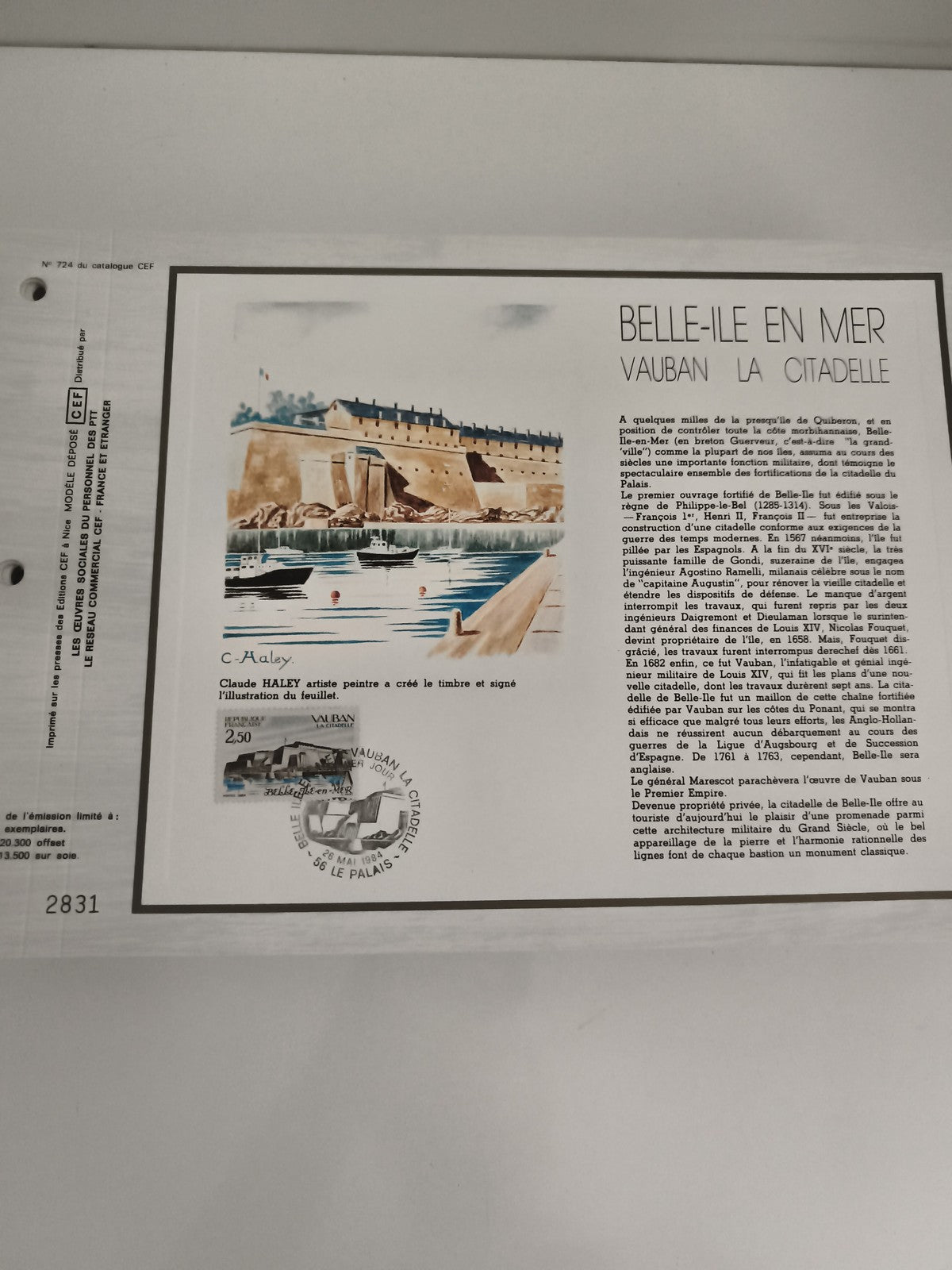 Feuillet philatélique CEF Belle-Île-en-Mer Vauban la Citadelle timbre 2,50