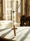 Chapelet ancien croix Christ nacre doré perles ovales religieux vintage