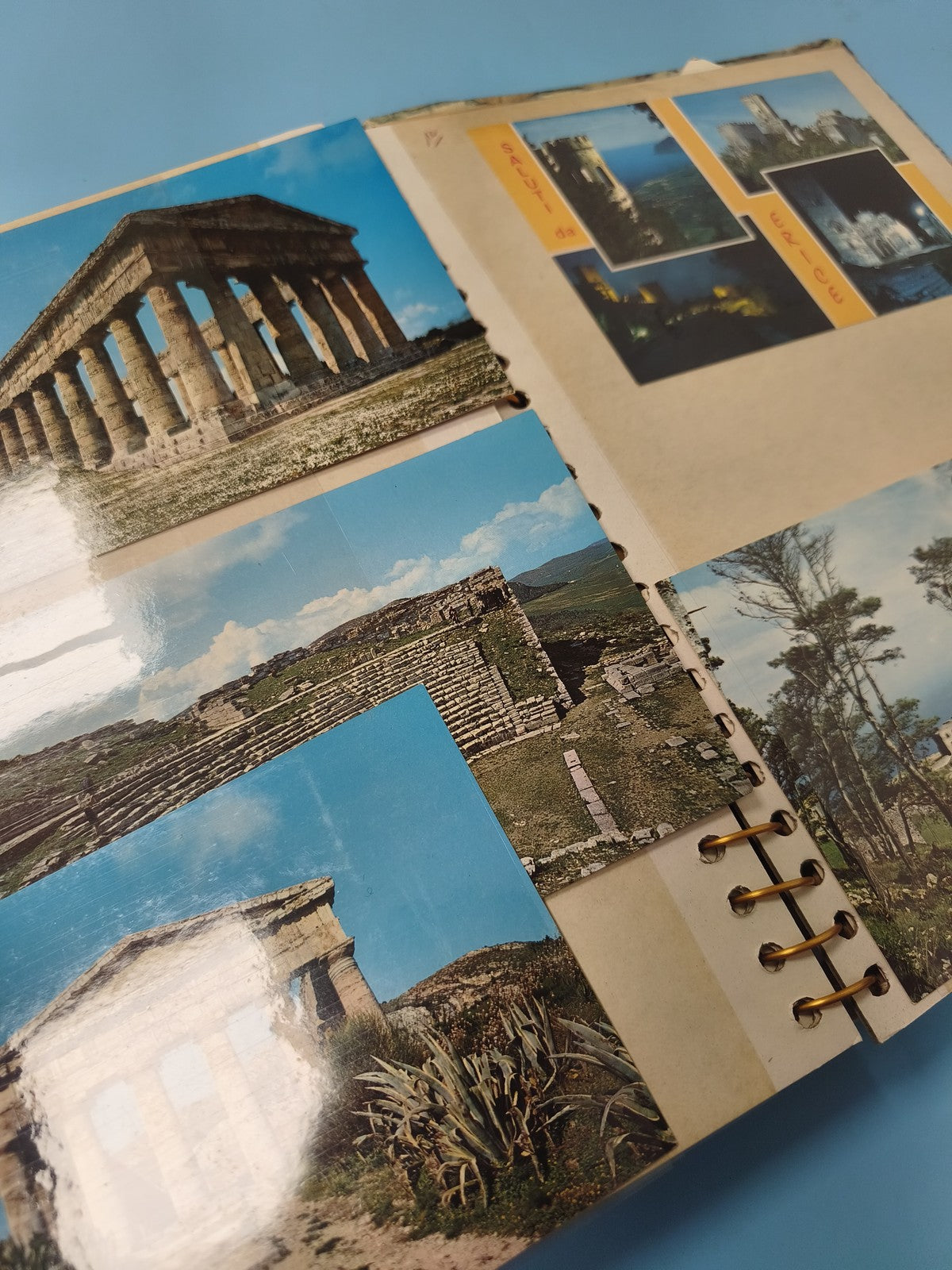 Ancien classeur photos de voyage Sicile 1978 vintage, pages manuscrites