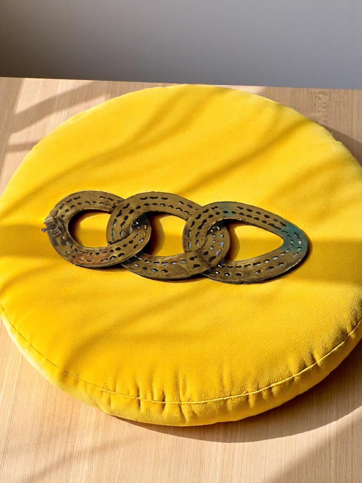 Boucle de ceinture vintage femme, métal ajouré, maillons ovales anciens