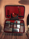 Trousse de toilette homme vintage cuir véritable, accessoires bakélite, rétro