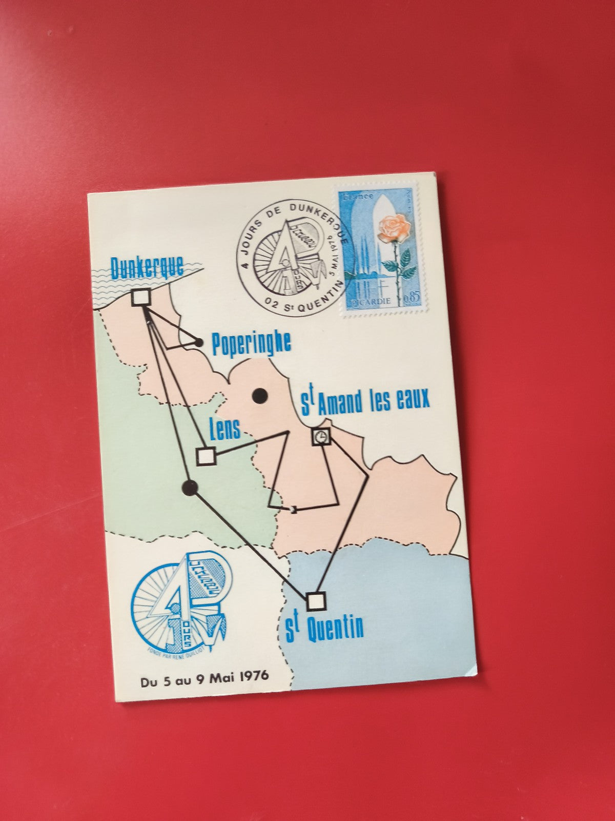 Carte postale philatélie 4 Jours de Dunkerque 1976 avec timbre et cachet