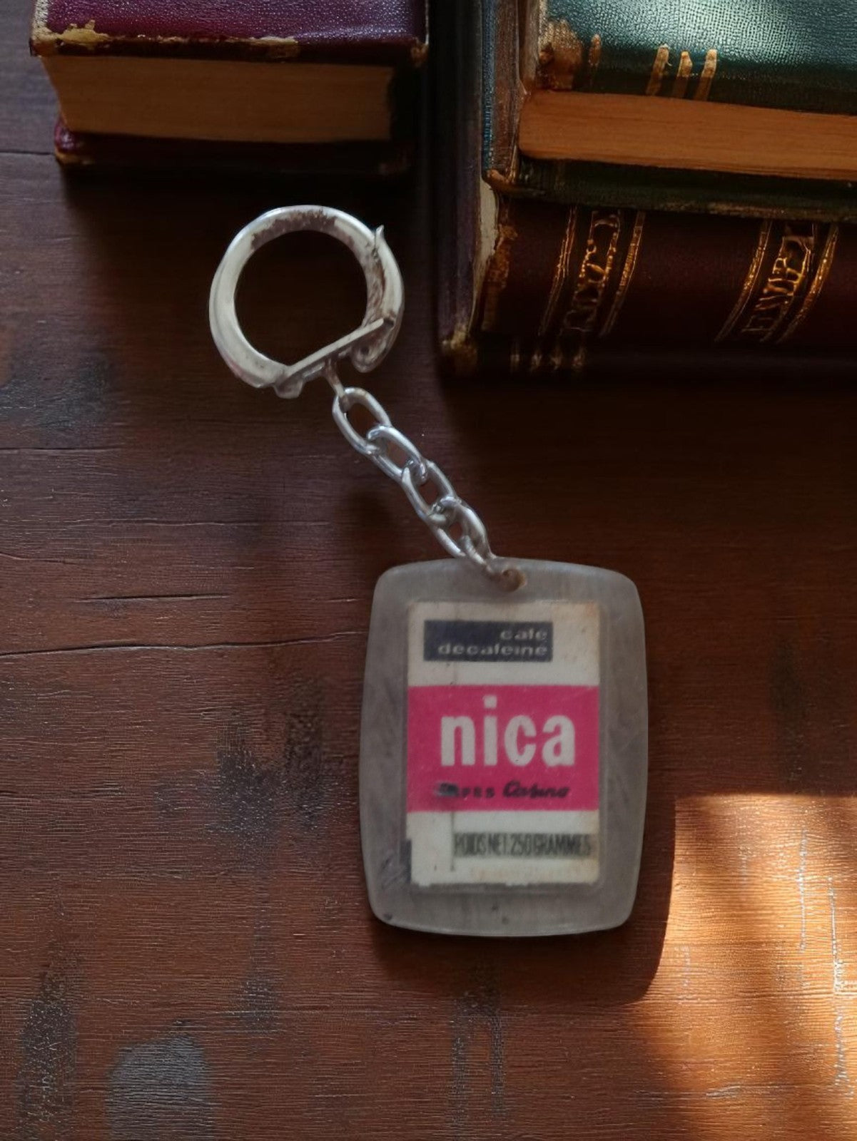 Porte-clés publicitaire vintage Nica métal, café décaféiné, années 60-70
