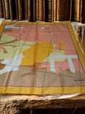 Foulard vintage Yves Rocher, accessoire rétro femme, motif abstrait jaune