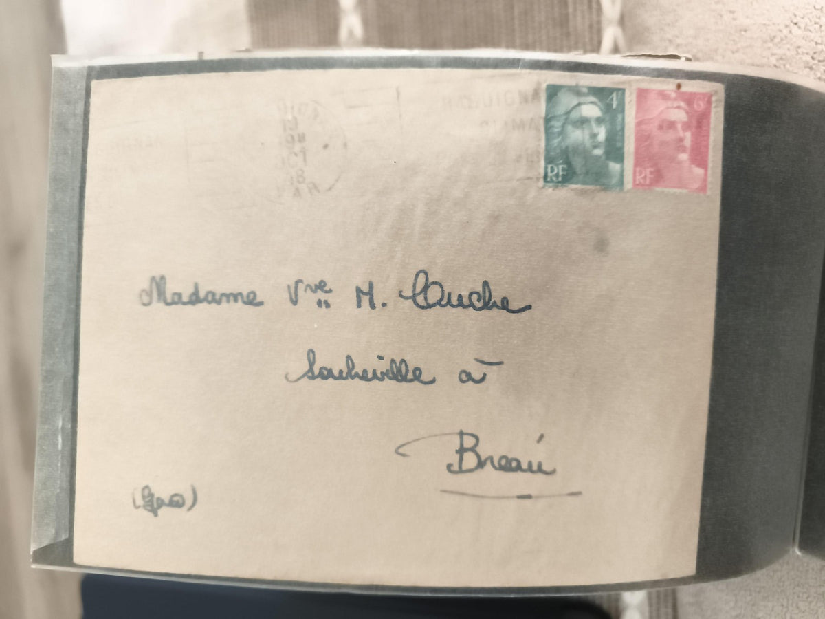 Lettre ancienne timbrée France RF, 2 timbres oblitérés, philatélie, enveloppe