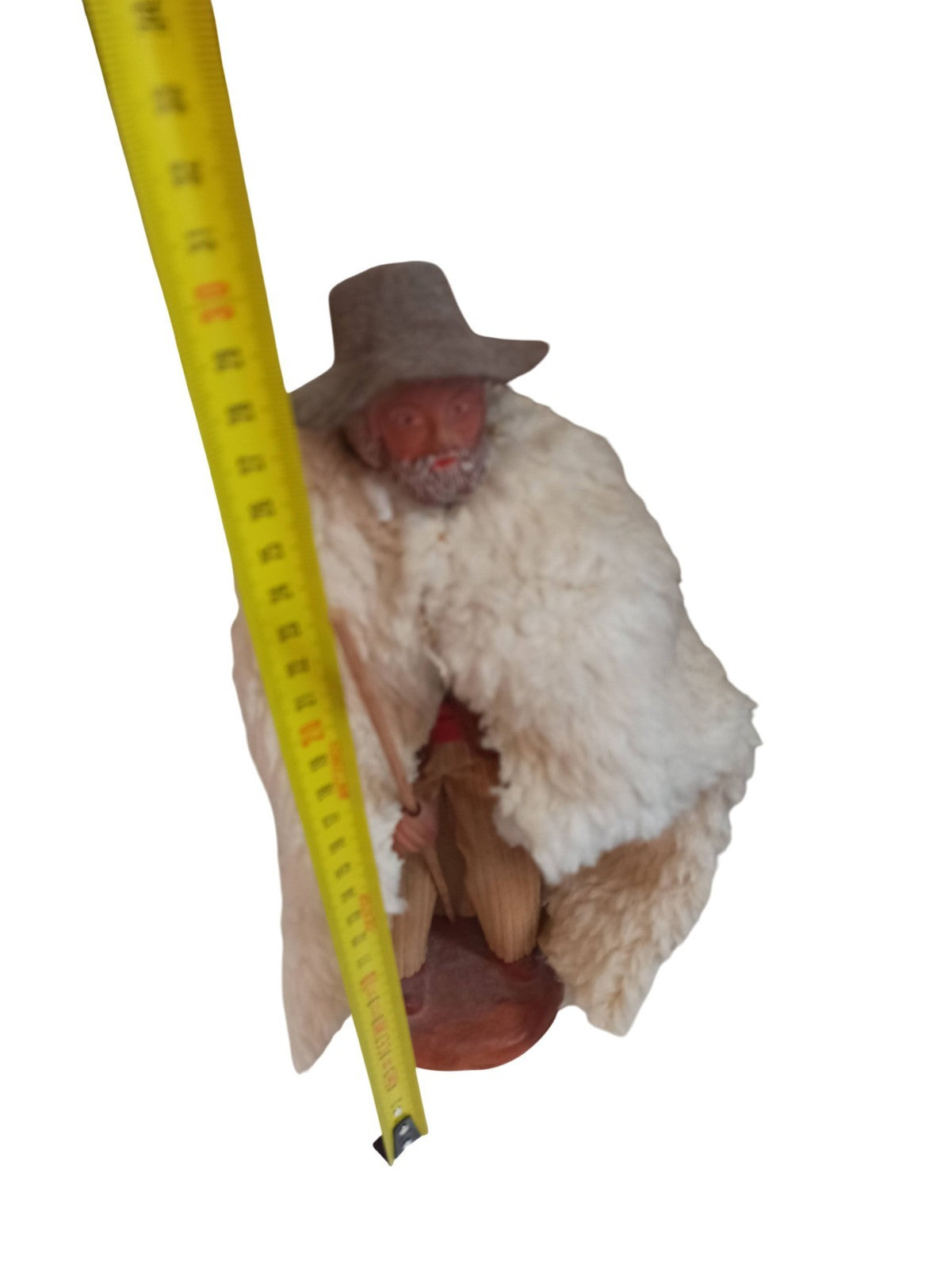 Santon ancien berger crèche vintage cape laine, figurine déco rétro signée
