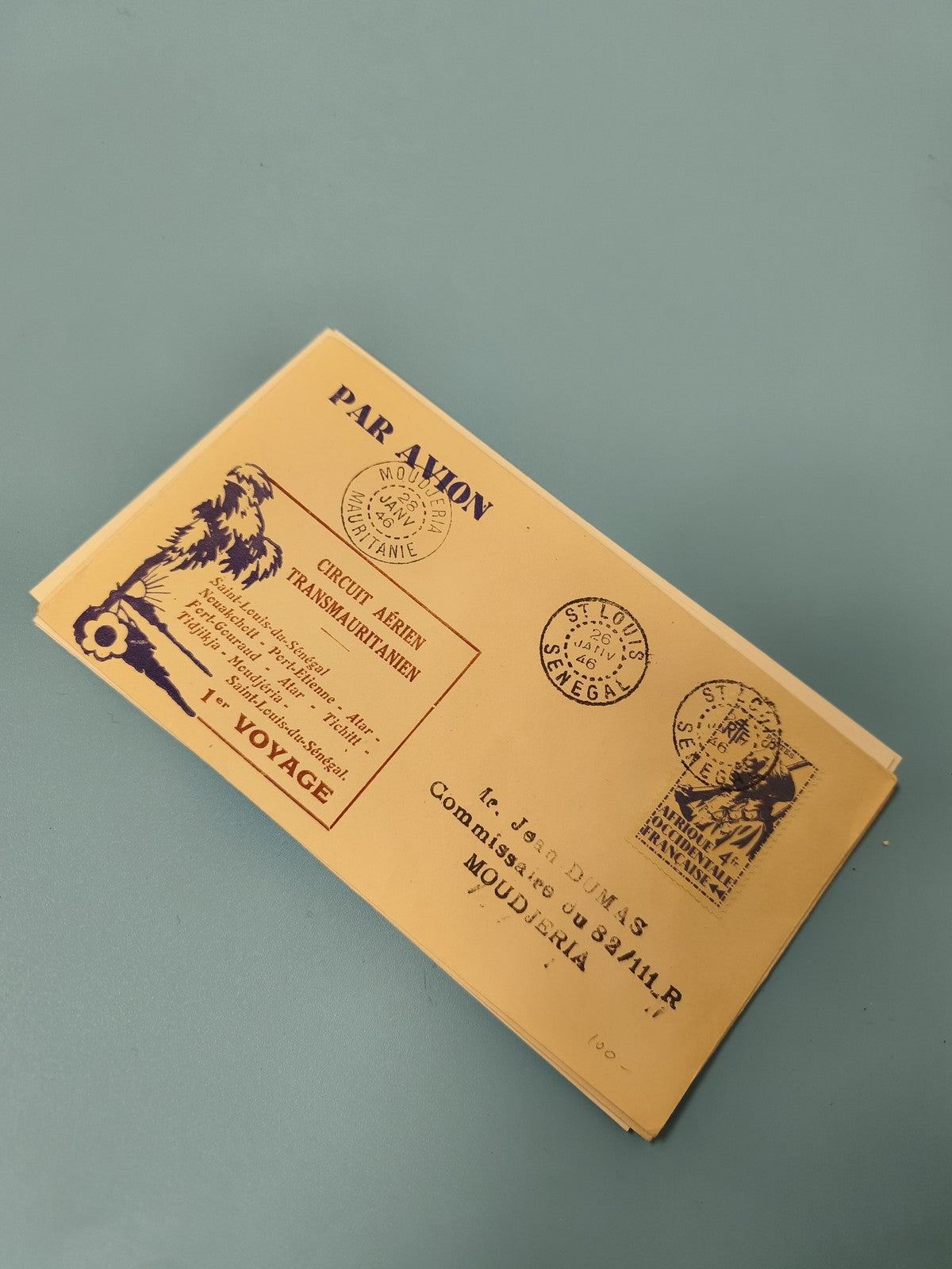 Enveloppe premier jour FDC Par Avion, cachets Afrique, motif palmier, jaune