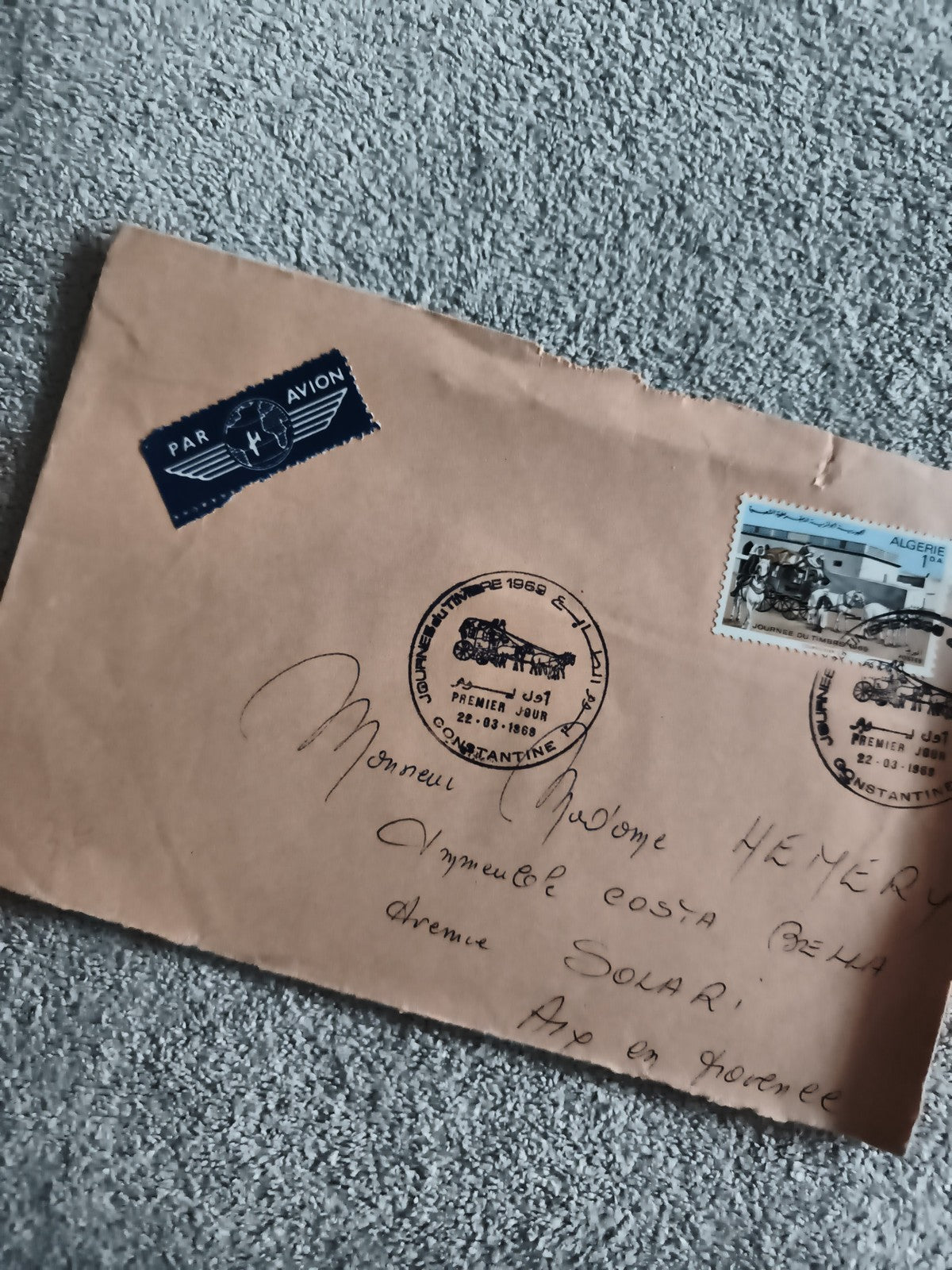 Lettre 1er jour Algérie 1968 cachet Constantine timbre aviation philatélie (Ref