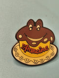 Pin's vintage Francine grenouille gâteau jaune marron collection publicitaire
