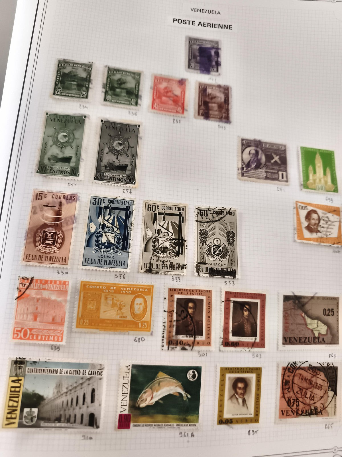 Timbres anciens Venezuela poste aérienne lot philatélie oblitérés couleurs varié