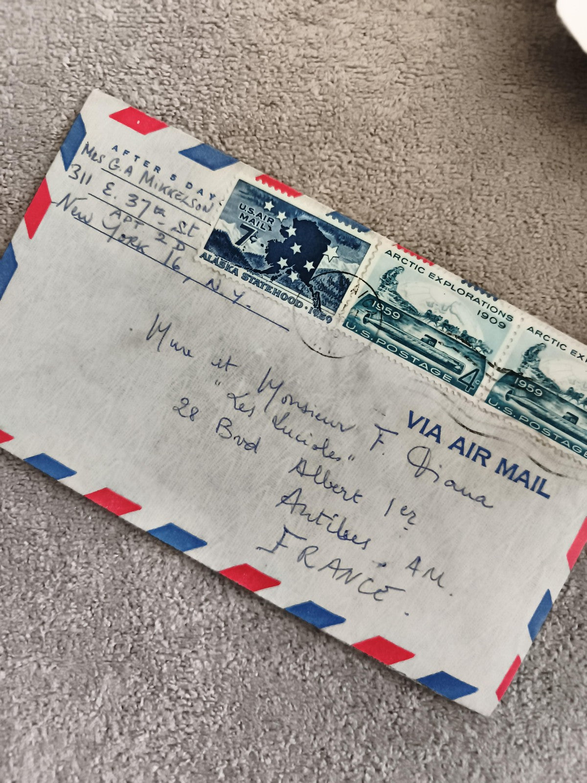 Lettre aérienne USA Alaska 1959 timbres Arctic Explorations philatélie