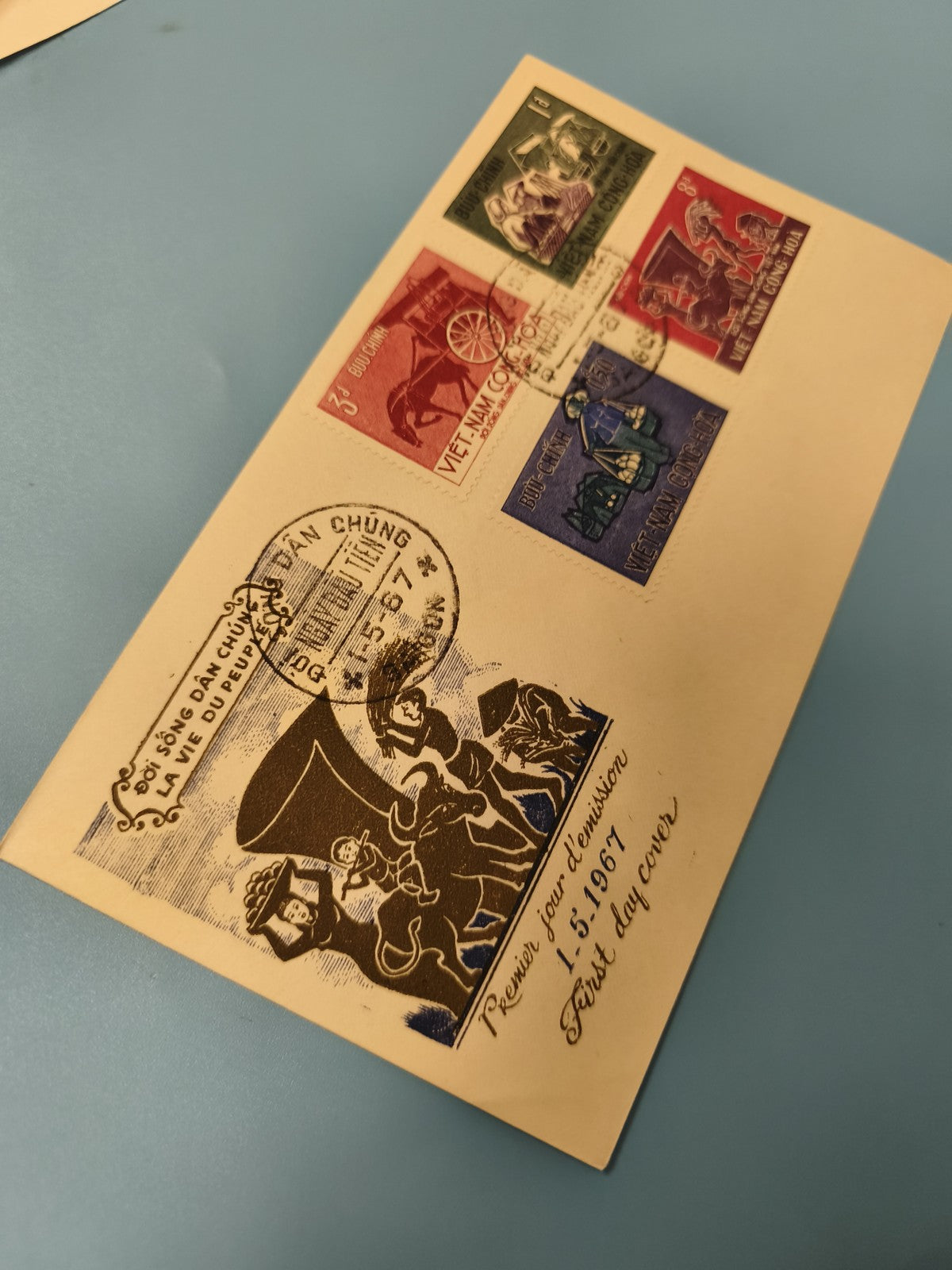 Ancienne enveloppe FDC Vietnam 1967 timbres illustrés premier jour d'émission