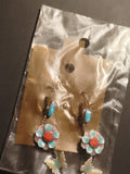 Boucles d’oreilles vintage fleurs bleu turquoise deadstock, pendentif papillon