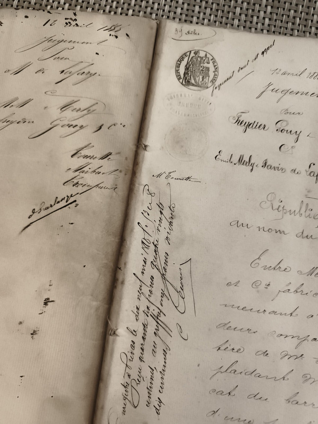 Ancien document manuscrit jugement 19e siècle Lafarge archives justice
