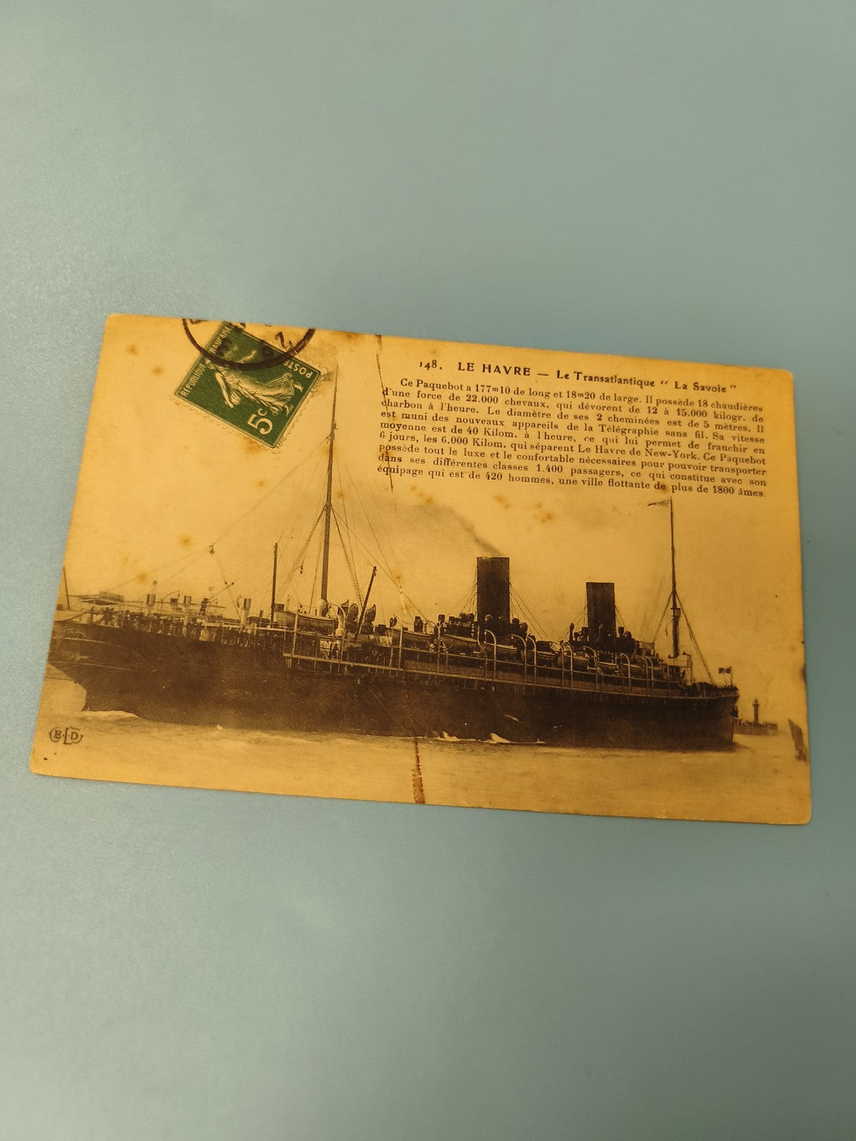Carte postale ancienne LE HAVRE paquebot La Savoie transatlantique navire