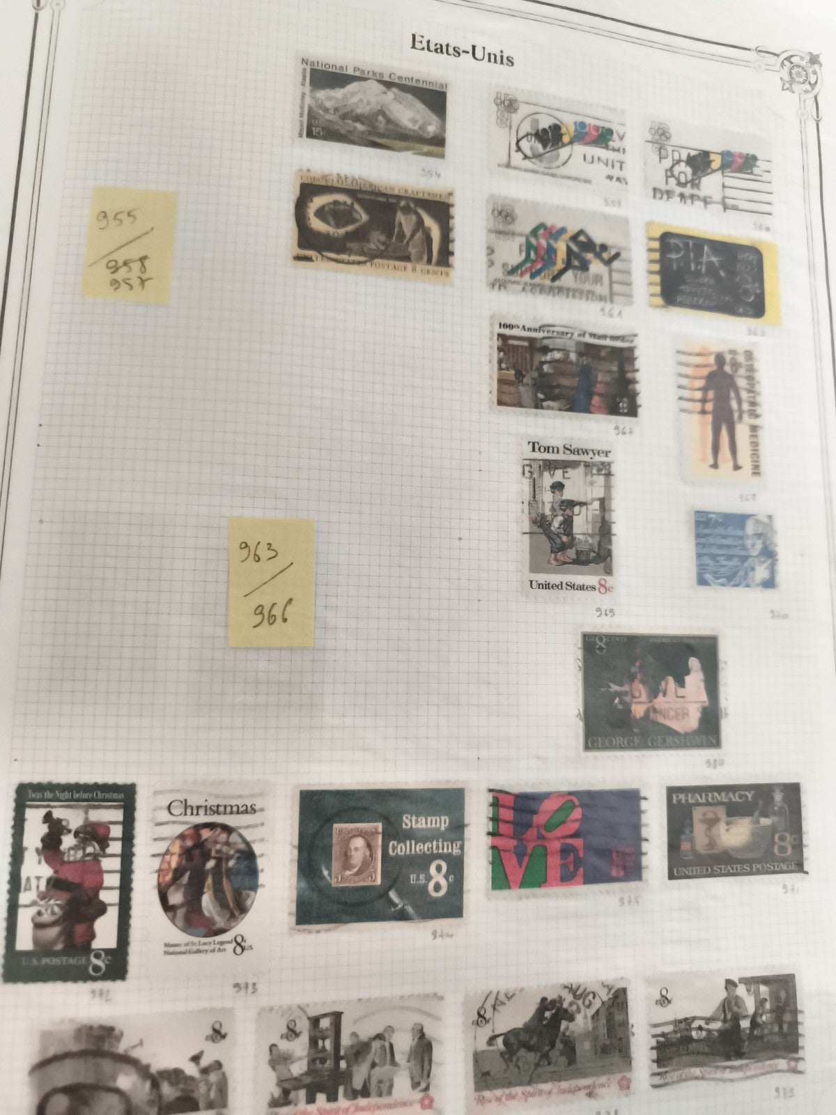 Timbres anciens États-Unis oblitérés x15, thématiques variées, philatélie USA