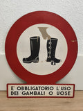 Grand panneau métal italien E.N.P.I., D.P.R. 1955, bottes sécurité