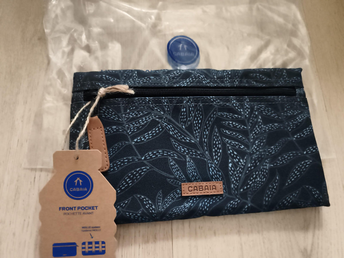 Pochette avant Cabaia bleu motif feuillage neuve 24 cm accessoire sac