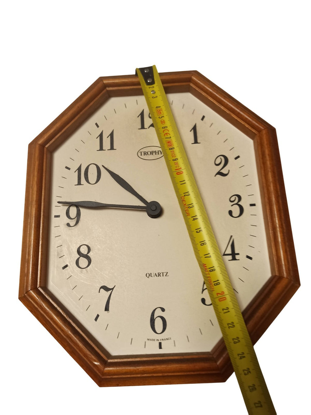 Horloge murale octogonale Trophy vintage bois quartz rétro Made in France
