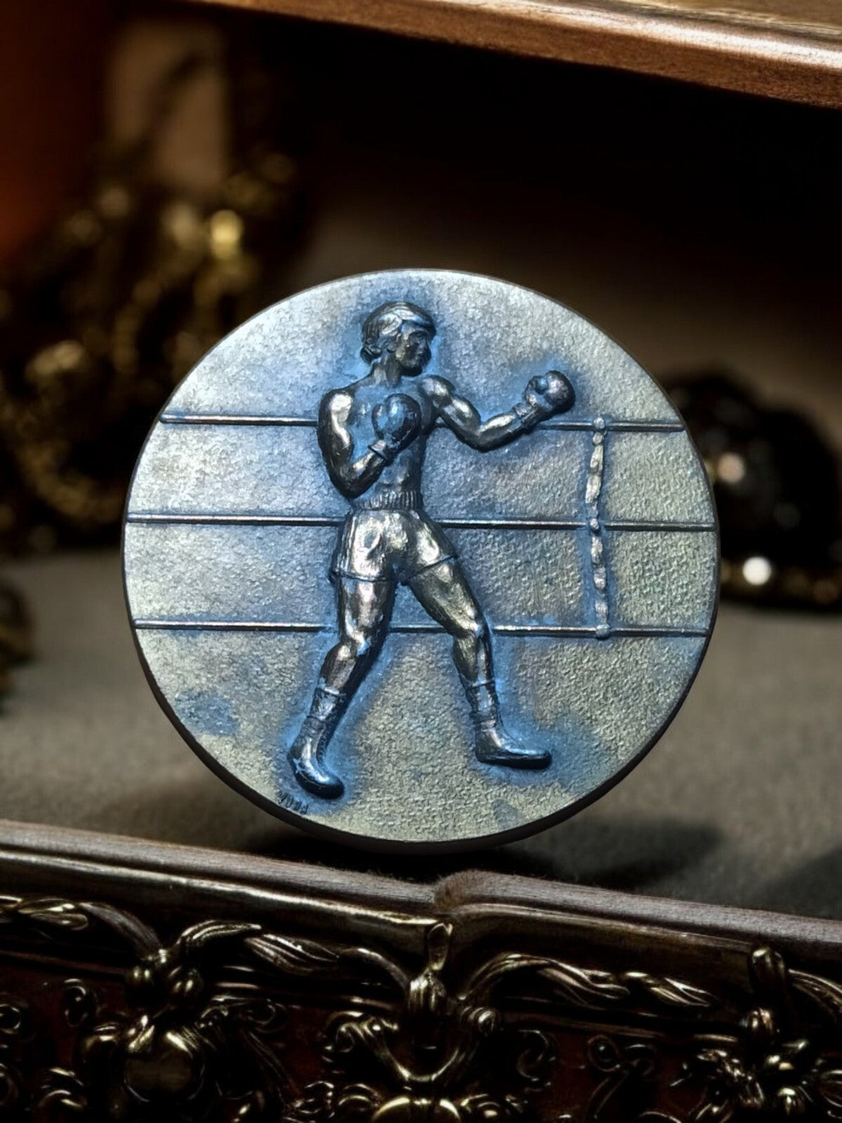 Médaille boxe anglaise Marseille 1995, relief boxeur, concours France
