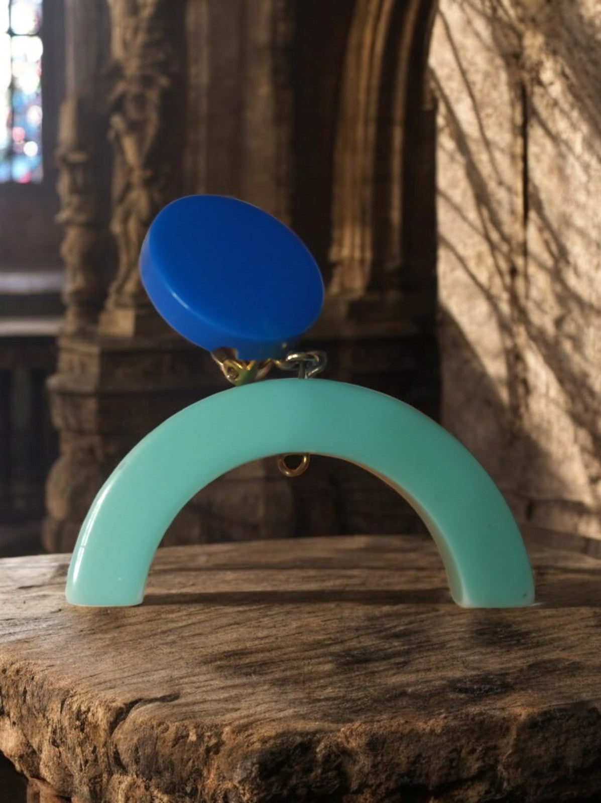 Vintage 1970 turquoise blue earring arch design unique piece retro