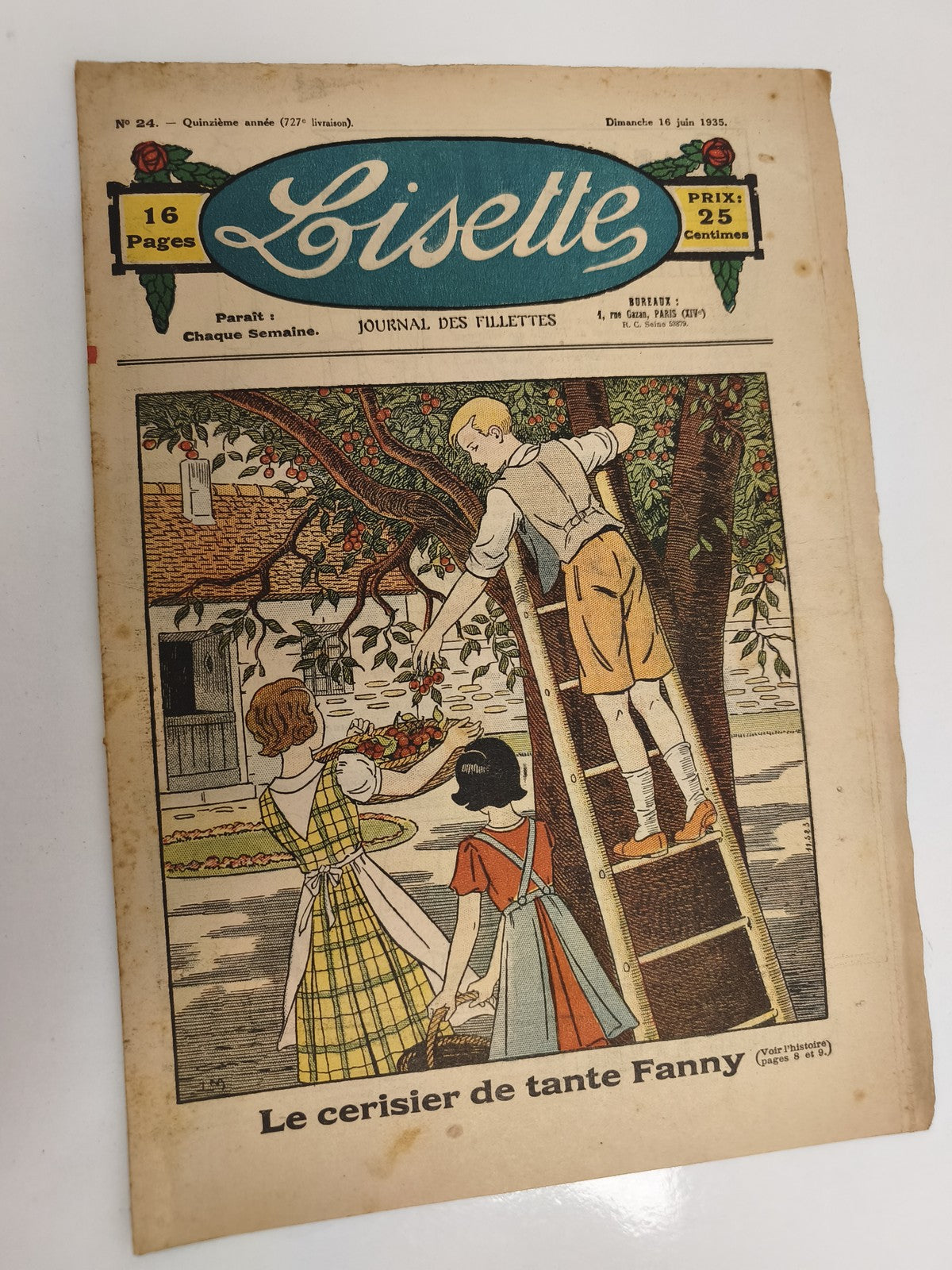 Journal ancien Lisette 1935 illustré, Le cerisier de tante Fanny, vintage fillet