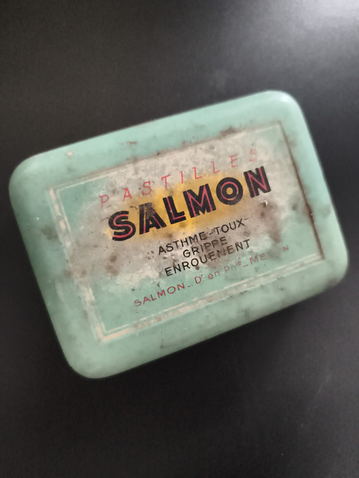 Boîte ancienne PASTILLES SALMON vert menthe déco vintage pharmacie