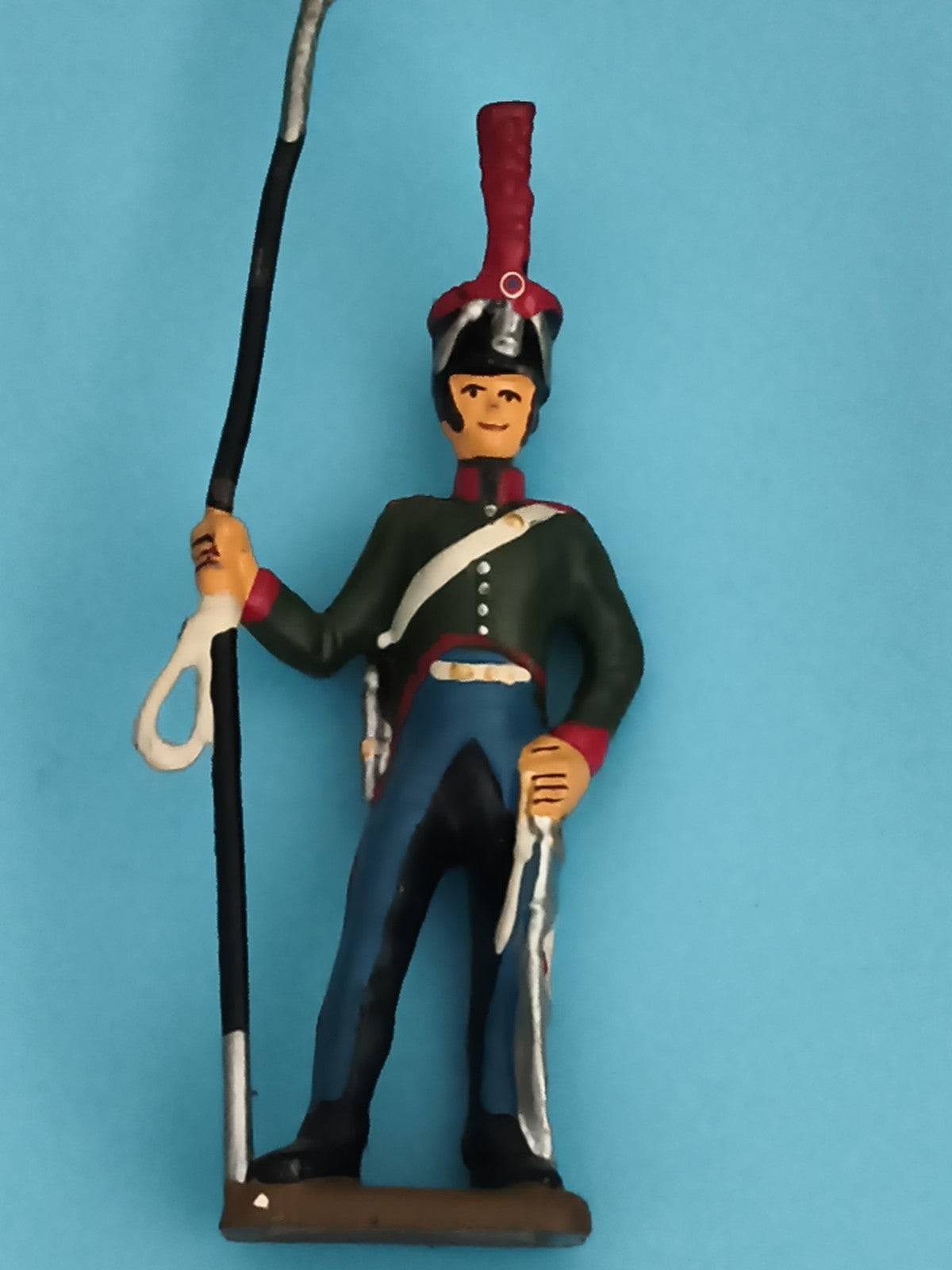 Figurine soldat plomb uniforme empire ancien, lancier, décor peint main vintage