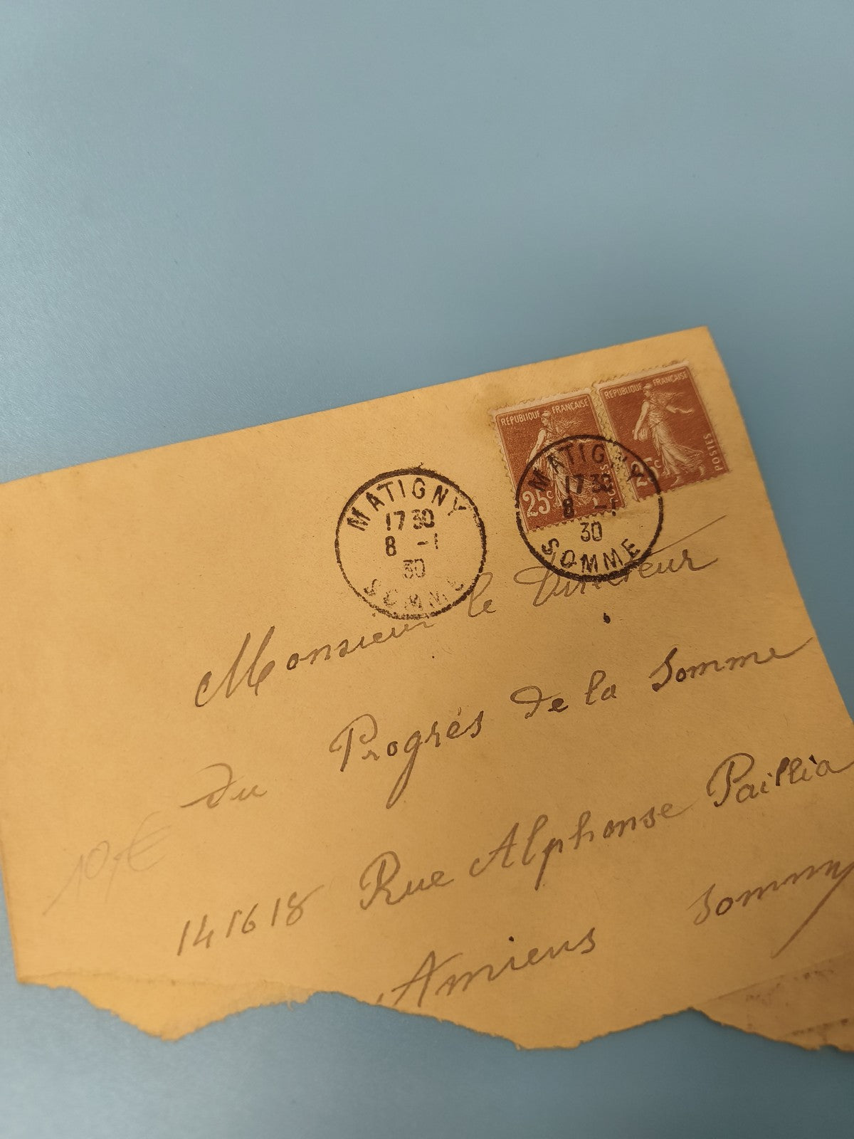Ancienne enveloppe philatélie timbres Marianne, oblitérée Matigny Somme