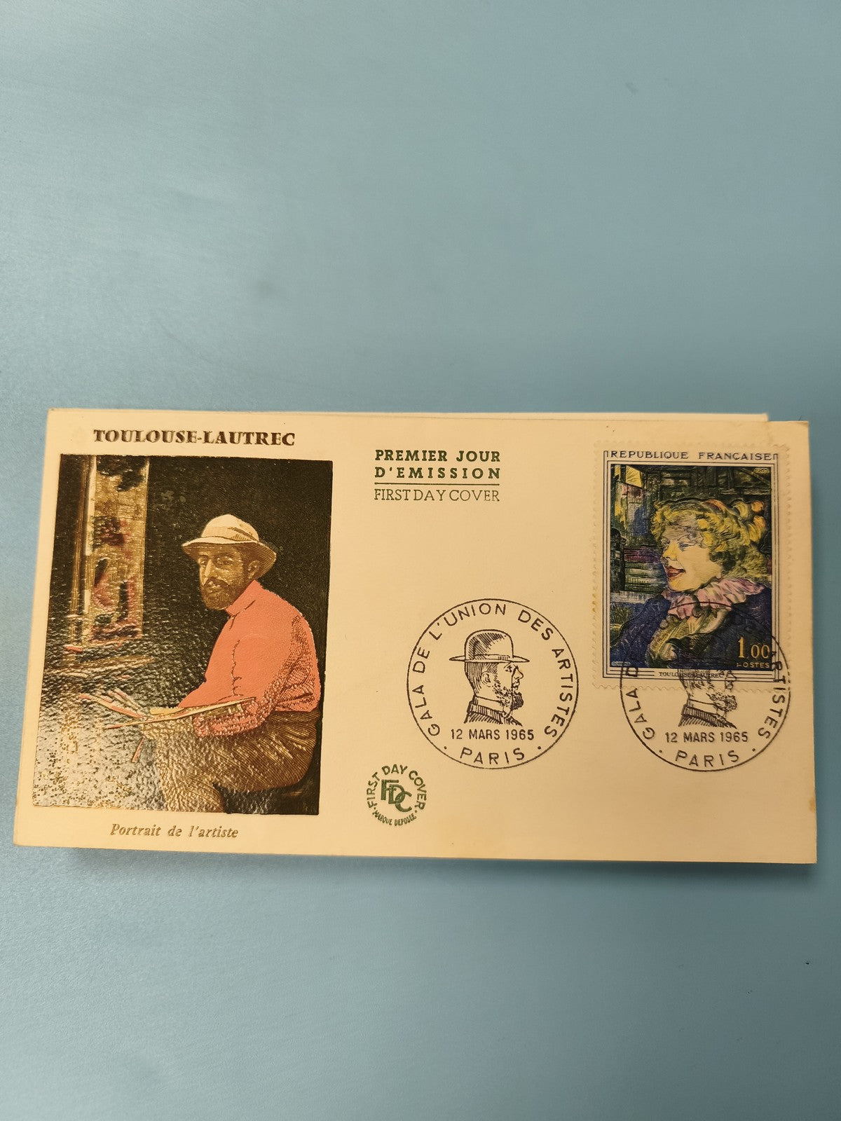 Ancienne enveloppe 1er jour 1965 Toulouse-Lautrec philatélie Gala artistes Paris