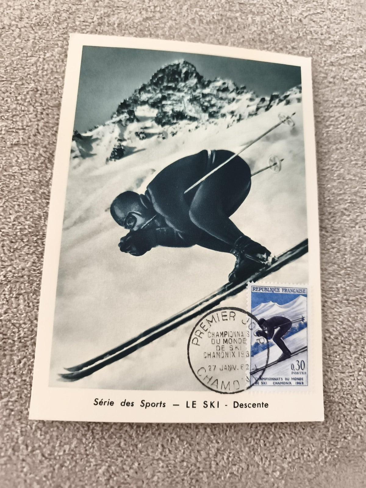 Carte postale Premier Jour ski descente Chamonix 1962 philatélie vintage