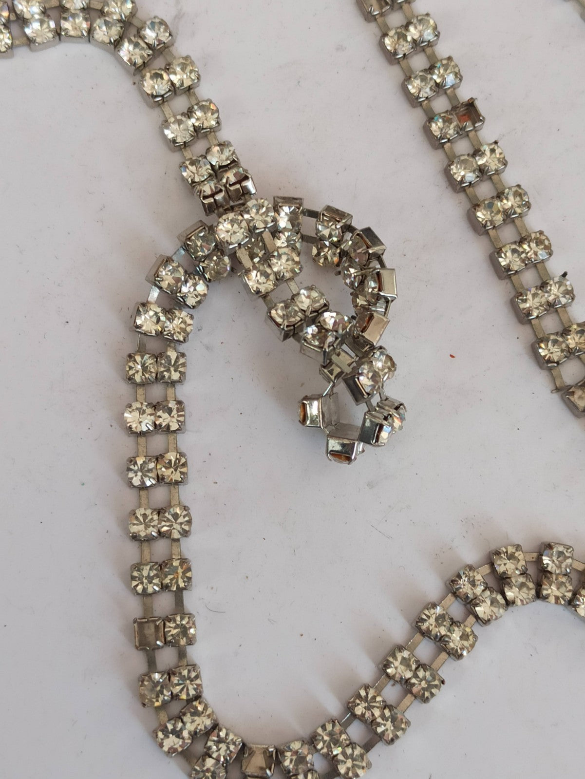 Ceinture vintage strass rhinestone métal argenté, accessoire ancien chic
