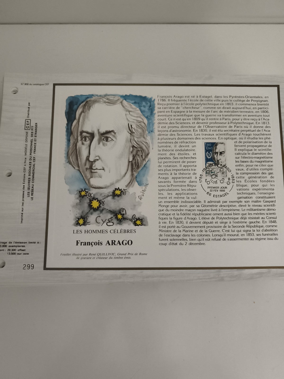 Feuillet CEF François Arago Les Hommes Célèbres philatélie illustré