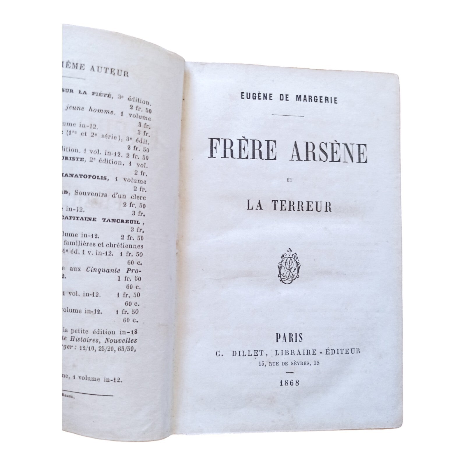 Livre relié 1868 Frère Arsène Margerie couverture violette dorure