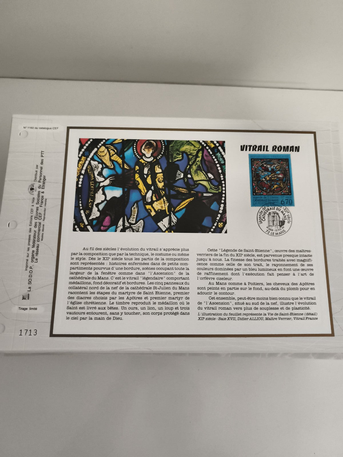 Feuillet CEF Vitrail Roman cathédrale Le Mans philatélie timbre 6710 oblitéré