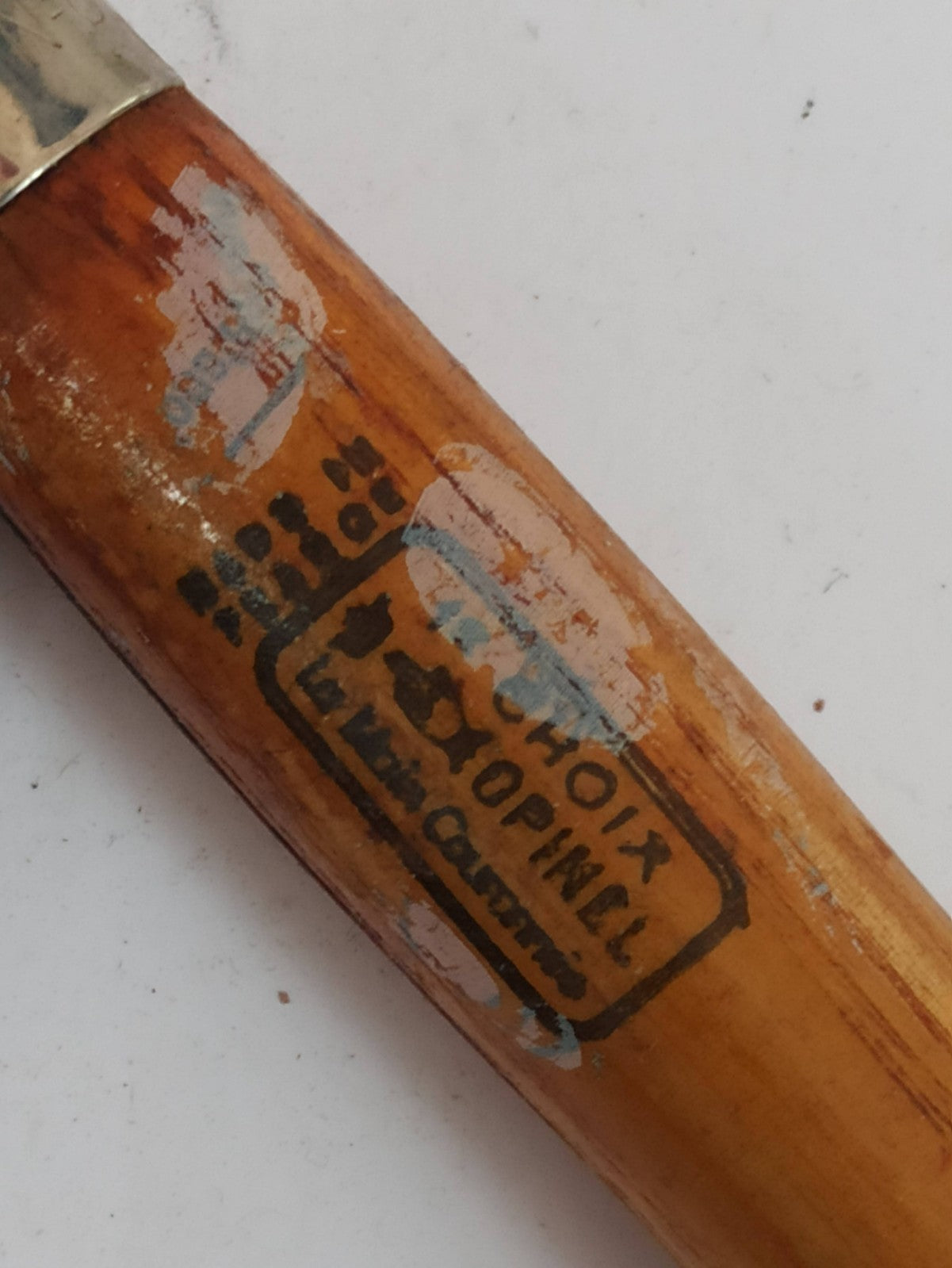 Couteau pliant OPINEL vintage bois pub publicitaire, lame acier patinée ancien