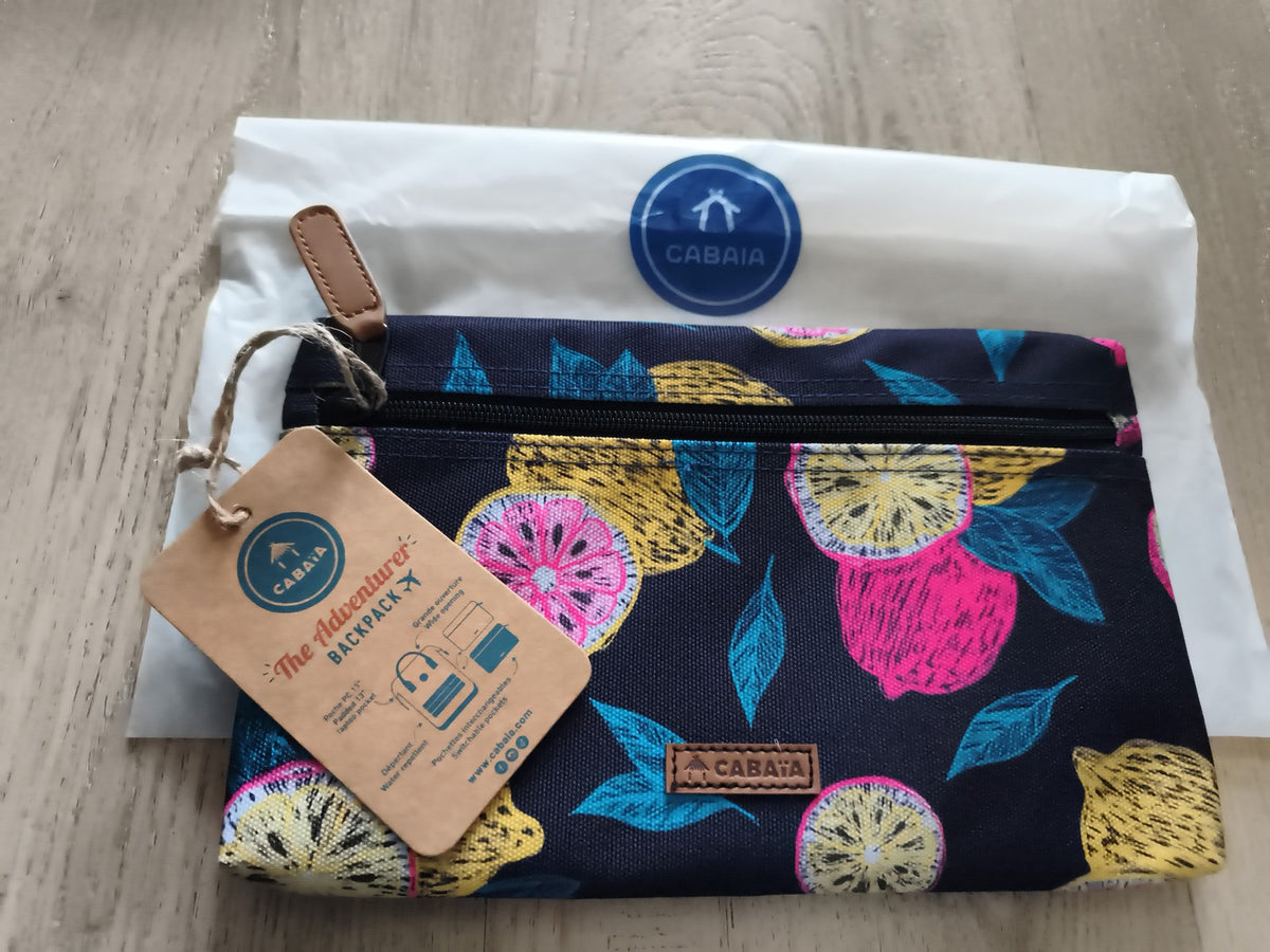 Trousse Cabaia motif agrumes bleu marine neuve 24 cm pochette zip