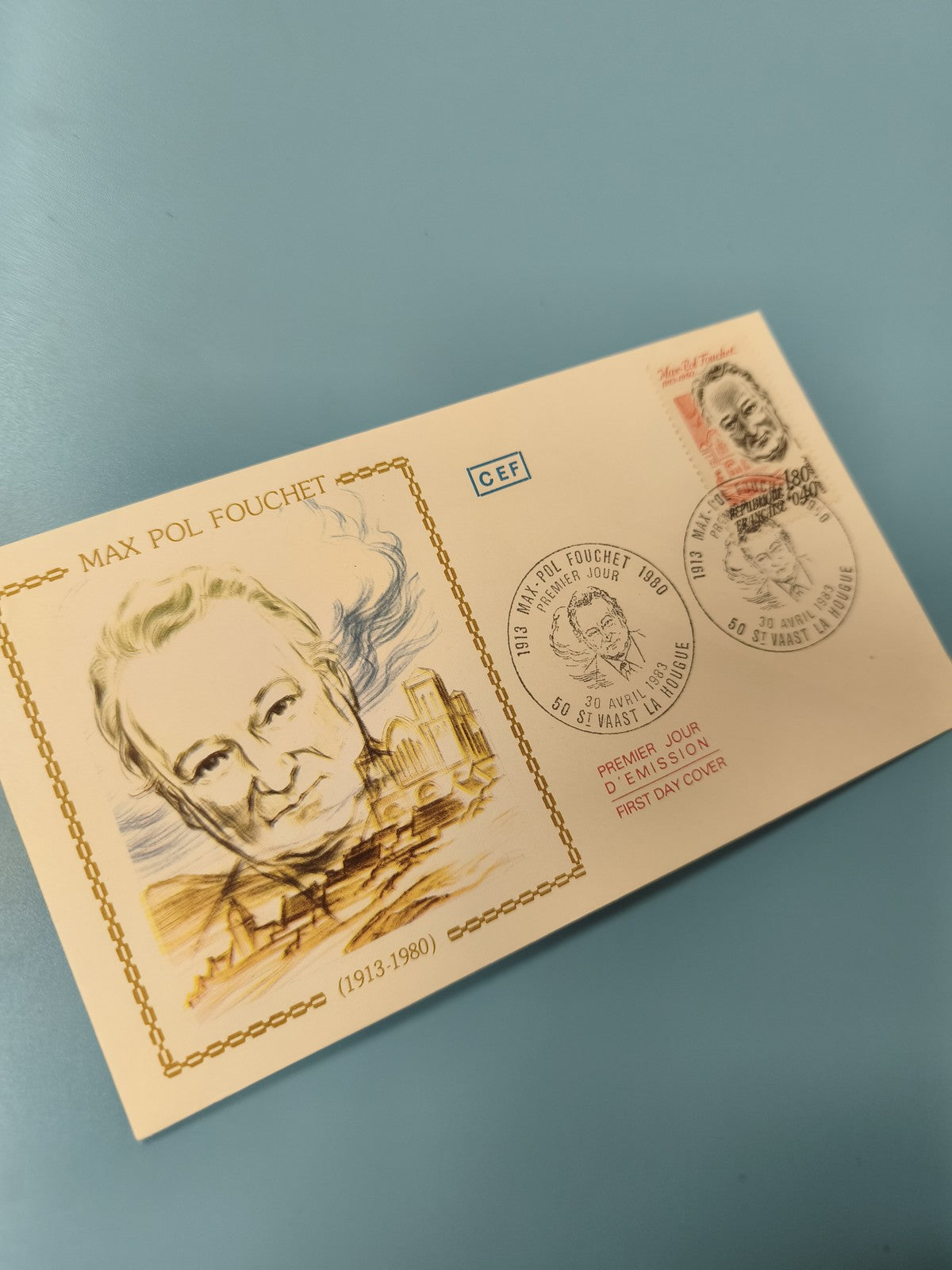Enveloppe FDC Premier Jour émission Max Pol Fouchet oblitérée, illustration coul