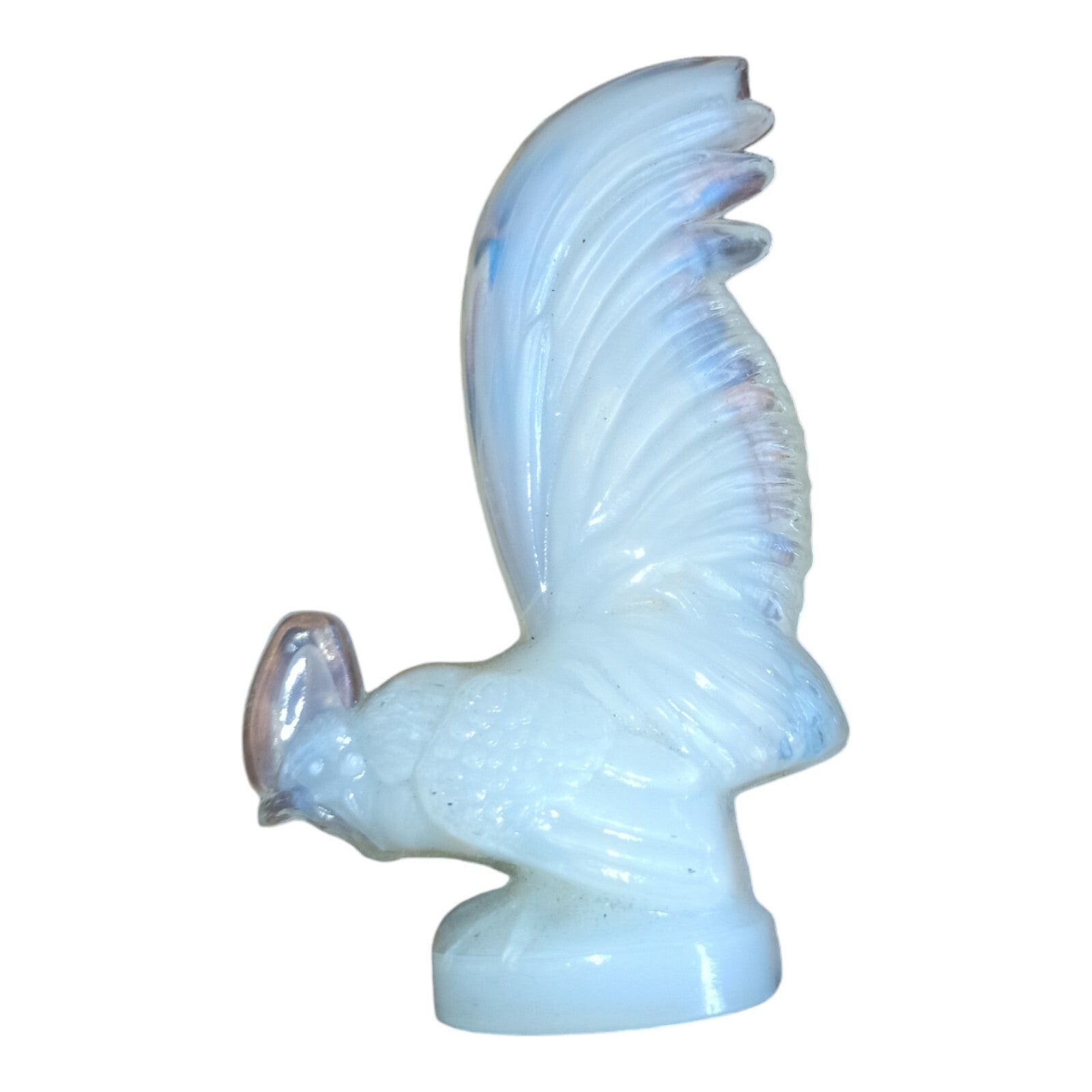 Vintage Art Deco decorative white opaline rooster old statue