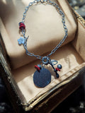Collier fantaisie vintage métal breloques papillon champignon pendentif