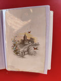 Carte de v?ux ancienne vintage église campagne oiseaux fleurs illustrée