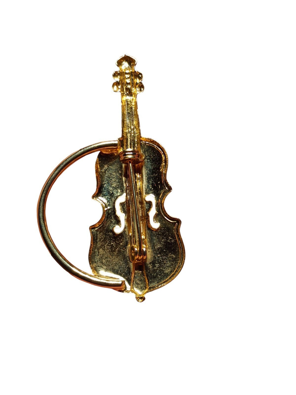 Broche violon vintage dorée, bijou fantaisie, épingle costume métal doré