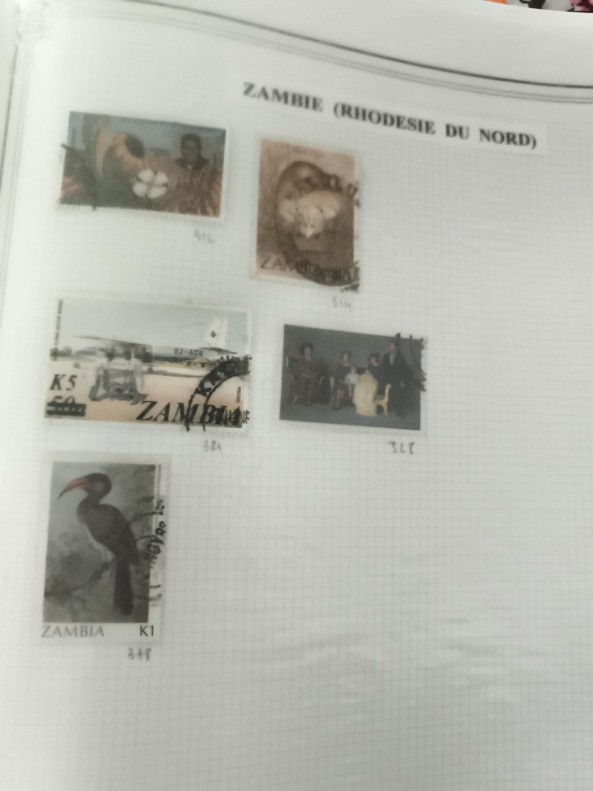 Timbres Zambie Rhodésie du Nord oblitérés lot thématique faune avion famille