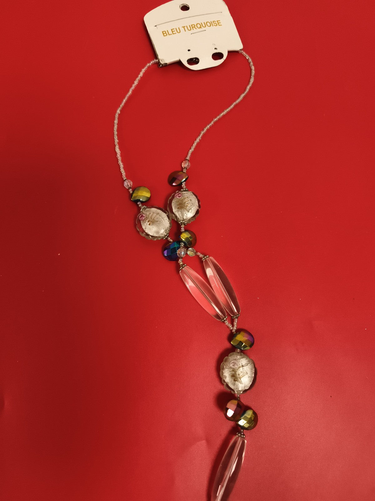Collier vintage perles fantaisie Bleu Turquoise deadstock, multicolore rétro