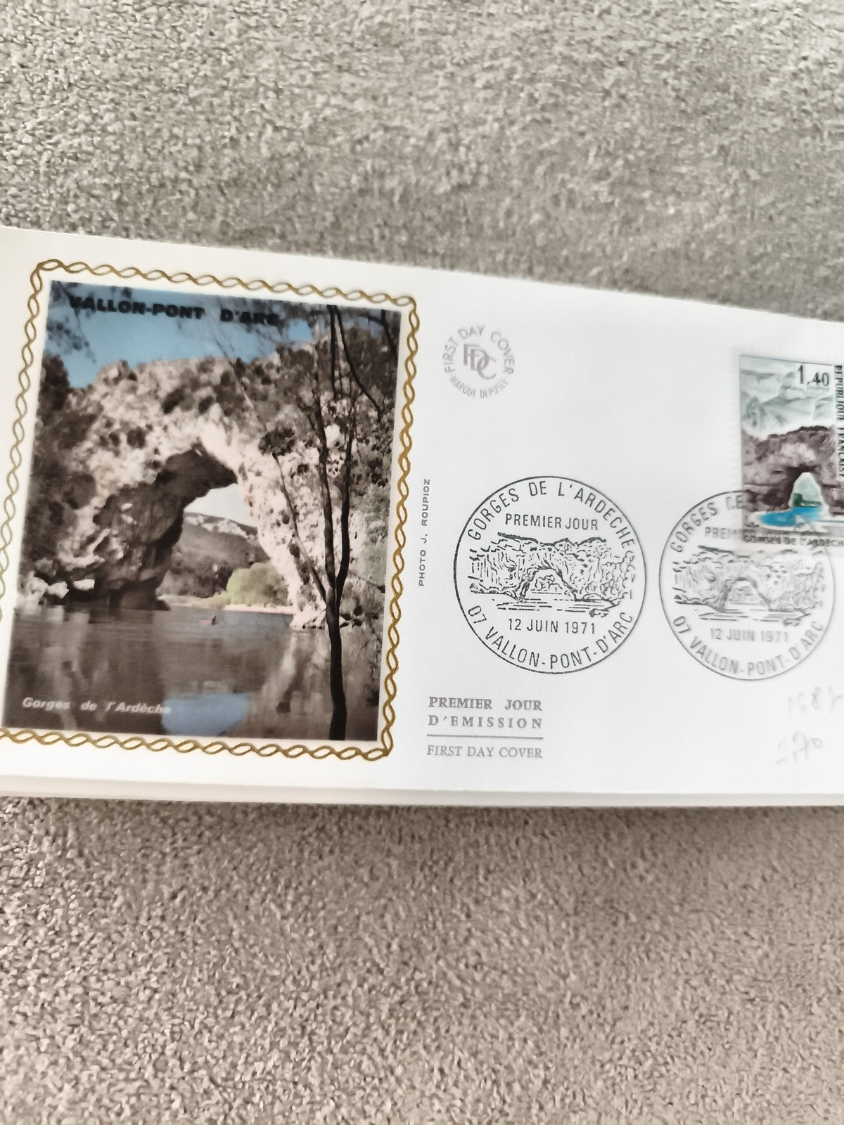 Lettre premier jour 1971 Gorges de l'Ardèche Vallon-Pont-d'Arc FDC ancien philat