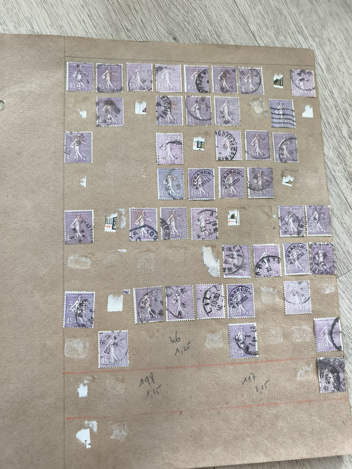 Gros lot ancien timbres 45c Semeuse violet étude philatélie France