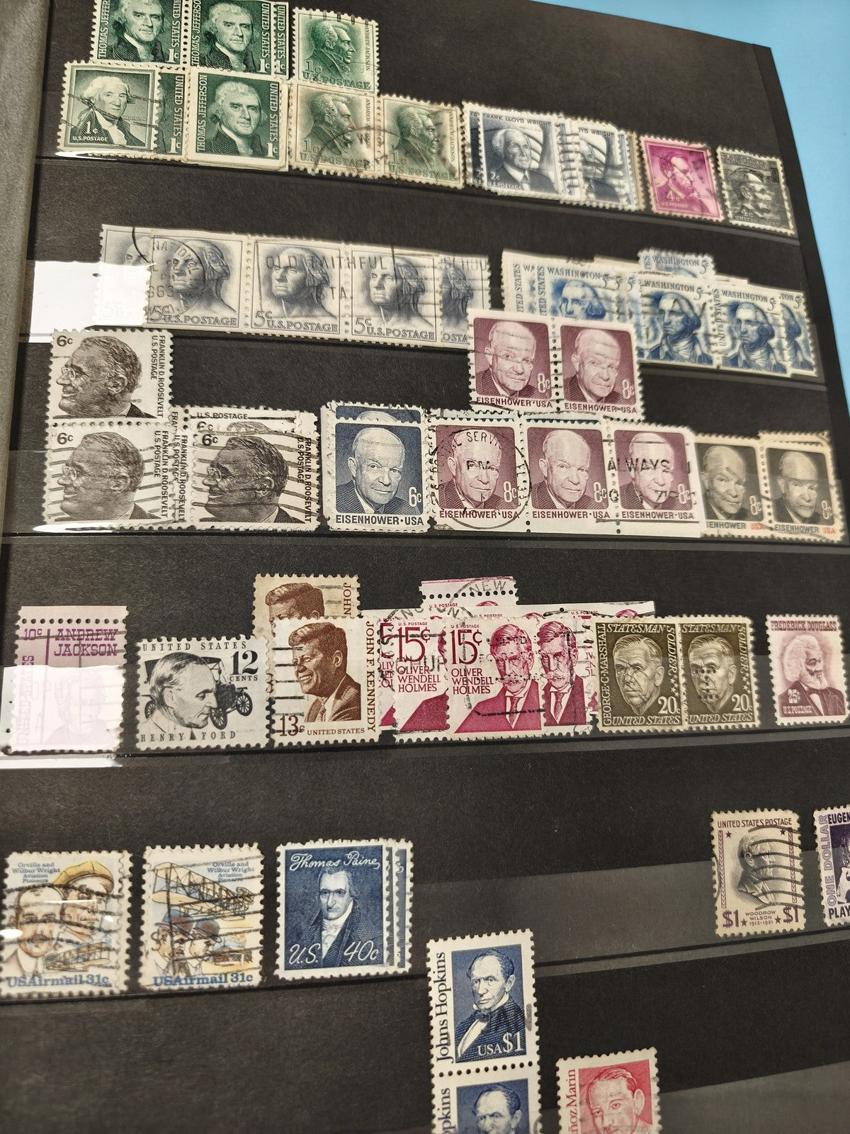 Lot anciens timbres USA oblitérés, présidents américains, collection vintage